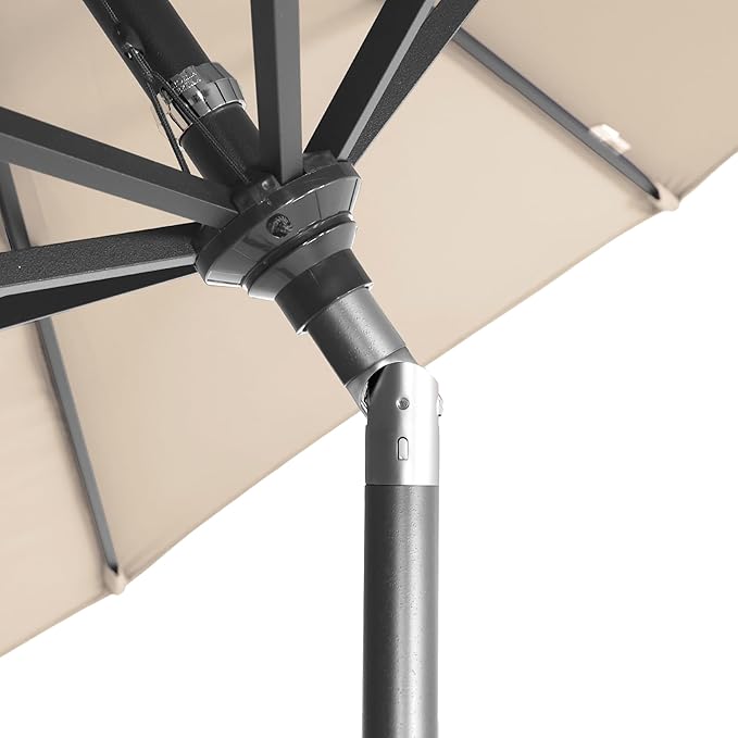 California Umbrella 12-Year-Non-Fading, 9Ft Premium Sunbrella Patio Umbrella, Hand-Crank, Button-Tilt, Gray Frame, Beige Fabric