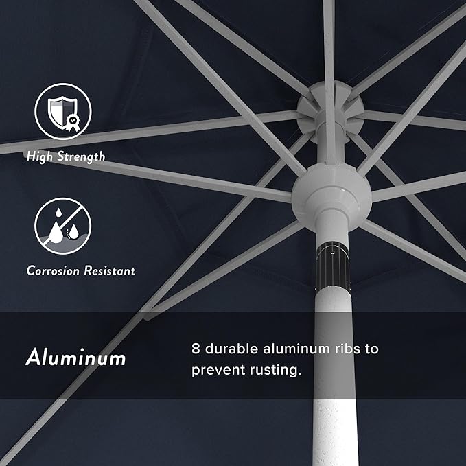 California Umbrella 7.5' Rd. Aluminum Patio Umbrella, Crank Lift, Collar Tilt, White