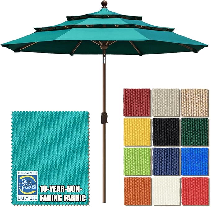 EliteShade USA 10-Year-Non-Fading 9ft 3-Tier Market Patio Umbrella, Commercial Grade Outdoor Table Umbrella with Crank Open, Windproof & UPF 50+ UV Protection, Heavy Duty Ventilation for Garden, Deck, Pool, Backyard, Beach & Bistro, Teal
