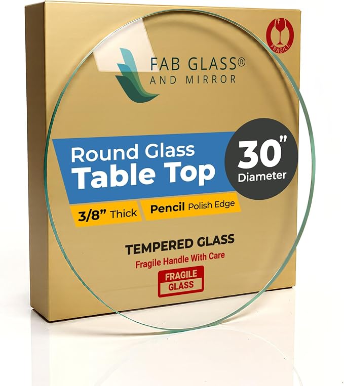 30" Inch Round Glass Table Top 3/8" Thick Pencil Polish Edge Tempered by Fab Glass and Mirror