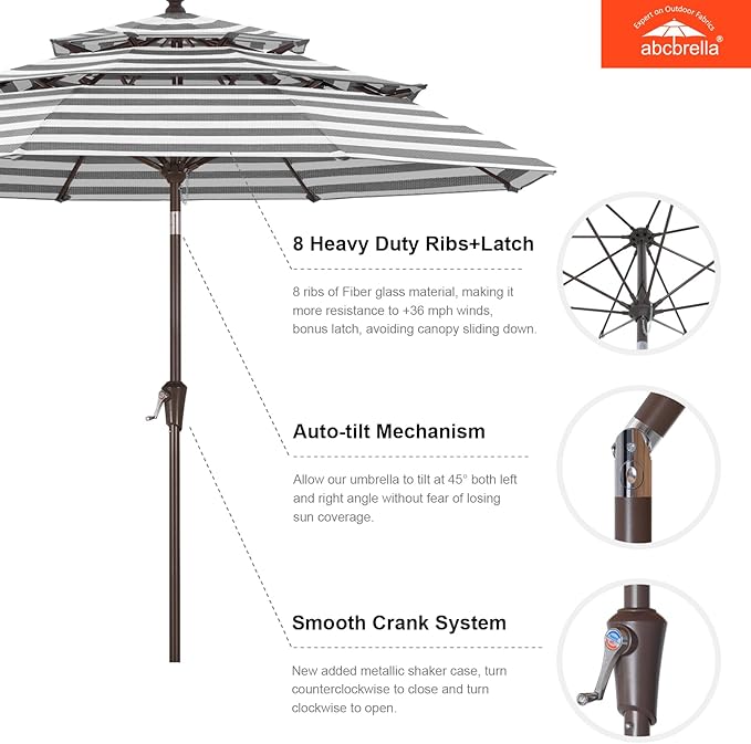 ABCCANOPY 5-Year 10-Year No Fading 9FT 3 Tiers Patio Umbrella, Outdoor Table Umbrella with 8 Sturdy Ribs for Deck, Backyard, Garden, Yard