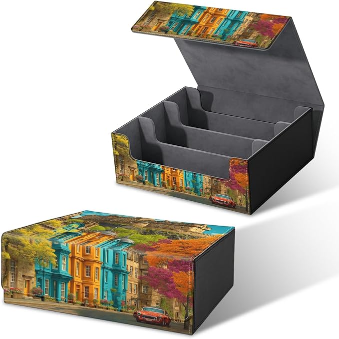 Large Card Deck Box for MTG, Fits 1200+ Sleeved Cards, PU Leather Storage Case with Strong Magnetic Closure, Multiple Colors for TCG CCG Baseball Card Collections, Castle Maple Tree