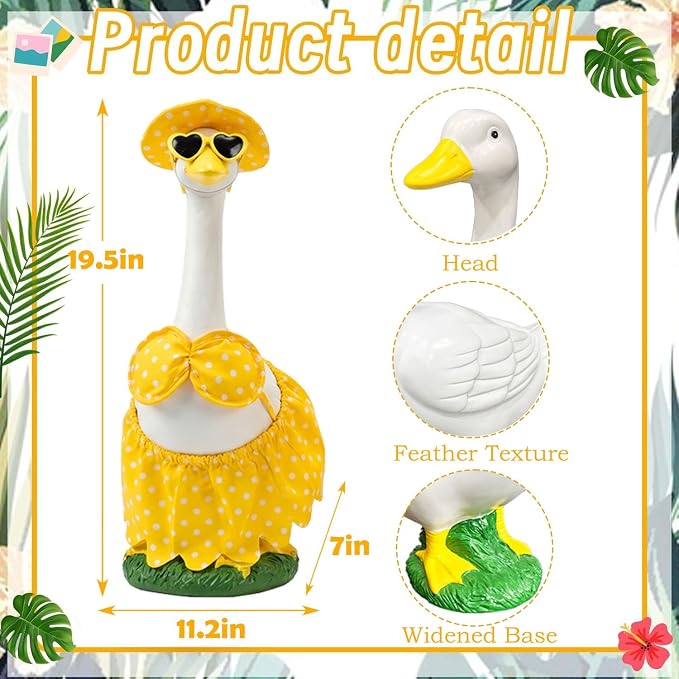 20″ Large Porch Goose Statue Décor - Resin Porch Goose with Yellow Summer Bikini Outfits, Garden Decor Sculpture, White Duck Figurine for Pool/Patio/Path/Lawn, Housewarming Birthday Gift Mum Women Men