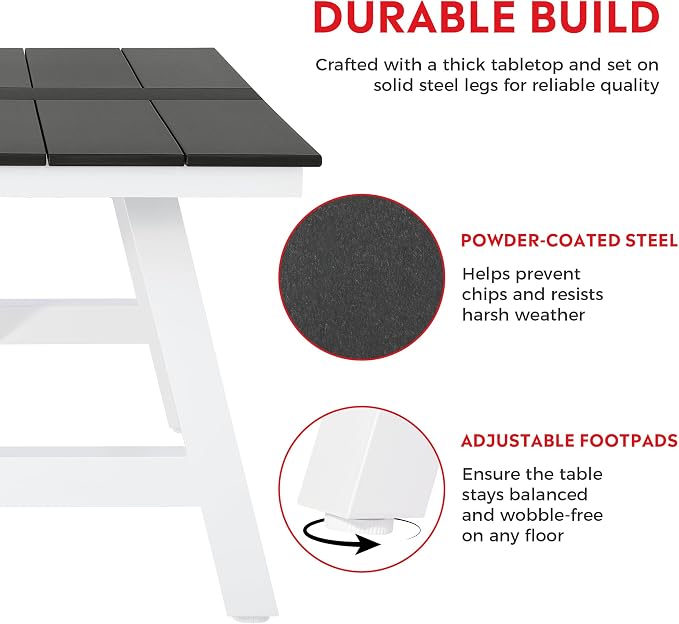 Costaelm Outdoor Dining Tables for Patio, 72" Rectangle 6-Person HDPE Dining Table with Umbrella Hole and Metal Frame for Outside, Garden, Poolside, Backyard, Porch, Balcony, Gray