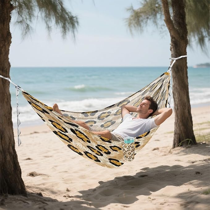 Hammocks for Outside Leopard Pattern Camping Hammock Portable Hammocks with Tree Straps and Carry Bag Camping Accessories for Hiking Beach Outdoor