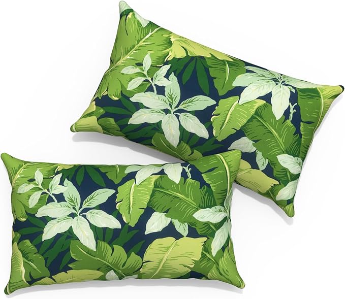 Outdoor Lumbar Pillows with Insert 12x20 Inch, Waterproof Throw Pillow for Patio Furniture, Decorative Lumbar Cushions for Garden Home Sofa Office Chair, Set of 2, Jungle Leaves
