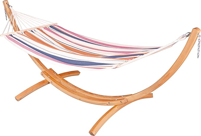 LA Siesta® Chillounge Hammock with Spreader Bar & Wood Stand, Weatherproof Outdoor Hammock with Stand for Outside Backyard, Heavy Duty Hammock and Stand - Max 265 Lbs, Sunrise