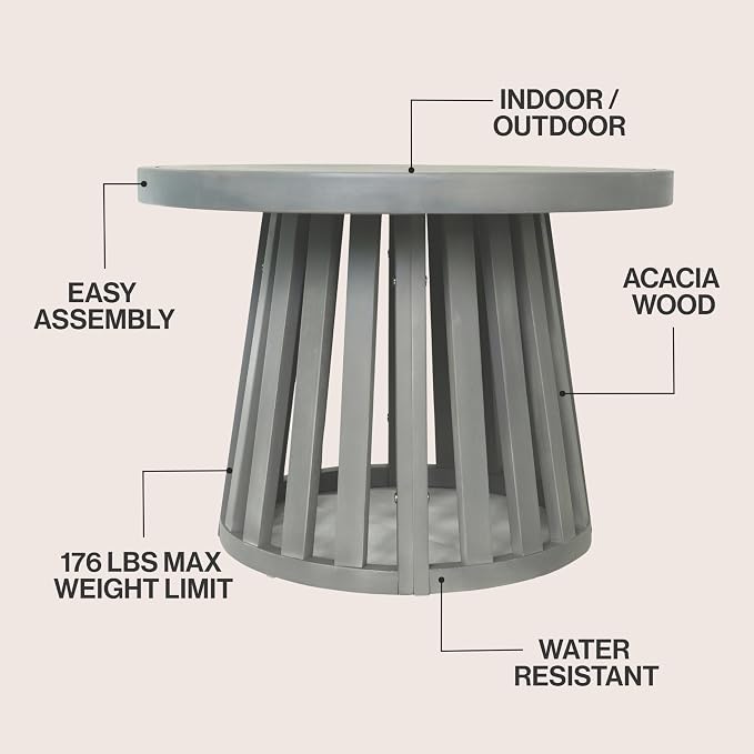 JONATHAN Y Solanya 28" Round Acacia Wood Outdoor Coffee Table with Slatted Tapered Base, Weather-Resistant Solid Wood Center Table for Patio, Garden, Deck, Gray Wash END7000B