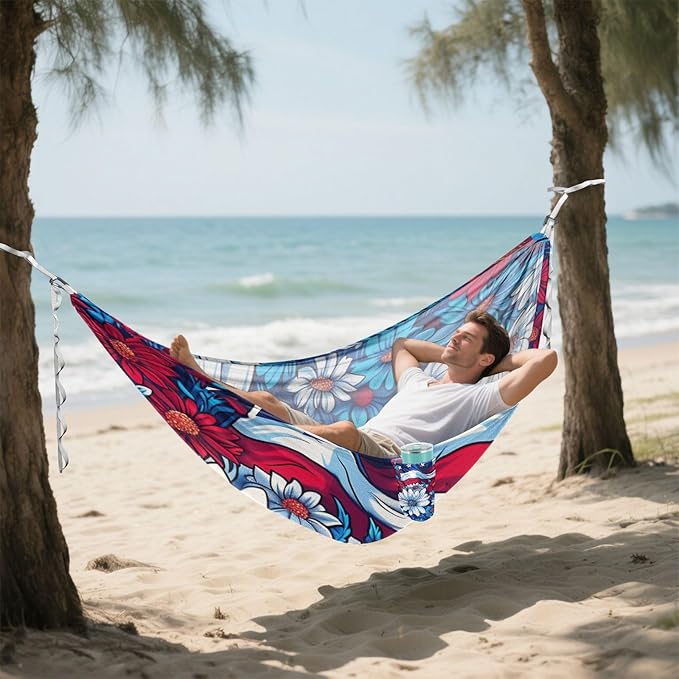4th of July Independence Day Red and Blue Flowers 330lb Capacity Outdoor Hammocks Swing Hammock for Outside Beach Patio Garden macas mexicanas de Patio para Adulto