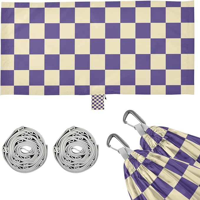 Purple and White American Plaid 330lb Capacity Outdoor Hammock with Portabl Carry Bag Rope Hammock for Indoor Outdoor Patio hamaca para adultos