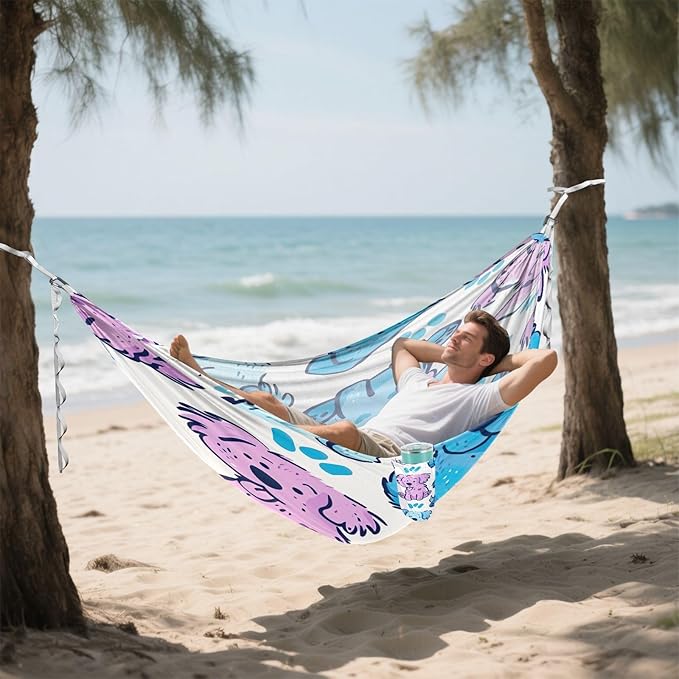 Qilmy Cartoon Dogs Camping Hammock Single – 330 lbs Capacity, Lightweight with Tree Straps & Carabiners, Portable for Hiking, Travel, Backpacking