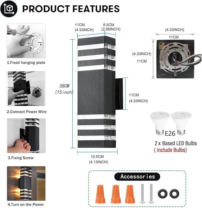 16Pack 15inch Outdoor LED Wall Lights,18W Outdoor Up&Down Wall Light Aluminum Body 4000K Day White Waterproof IP65 Outside Wall Lights 1800LM Outdoor Wall Mount Lights for Wall porch Garage Garden
