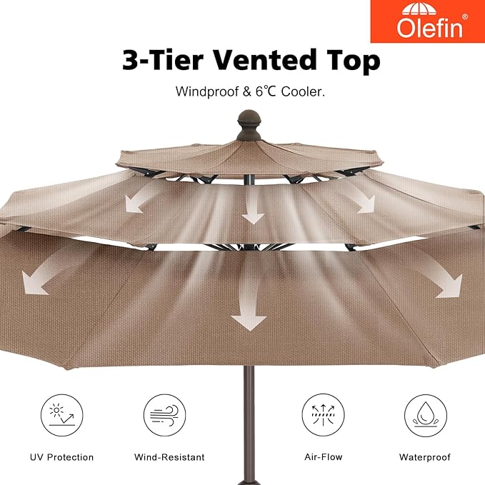 MASTERCANOPY 9ft 3-Tier Olefin Patio Umbrella with Tilt Crank, 5-Year-Non-Fading Canopy & 8 Fiberglass Ribs for Deck, Patio, and Garden, Navy Blue