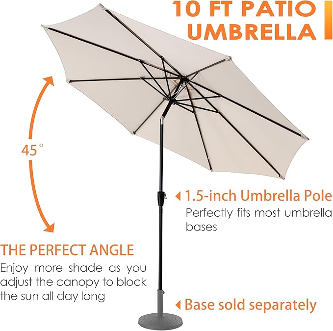 NUU GARDEN 10 ft Outdoor Aluminum Patio Umbrella, Outdoor Table Umbrella with 8 Sturdy Ribs Patio Umbrella with Push Button Tilt and Crank