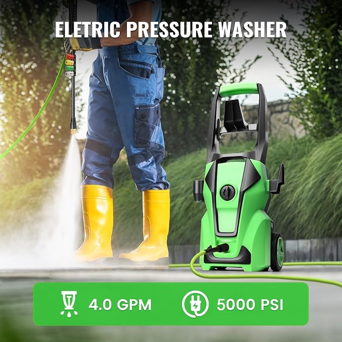 𝐏𝐫𝐞𝐬𝐒𝐮𝐫𝐞 𝐂𝐥𝐞𝐚𝐧𝐞𝐫 5000𝐏𝐒𝐈 with 33FT Hose,Car Clean Machine/Car/Driveway/Patio Clean,Dark Green