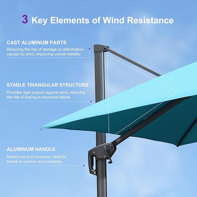 PURPLE LEAF 11ft Patio Umbrella with Base Included Large Offset Umbrella Hanging Double Top Square Cantilever Outdoor Umbrella for Garden Deck Backyard Pool Turquoise Blue