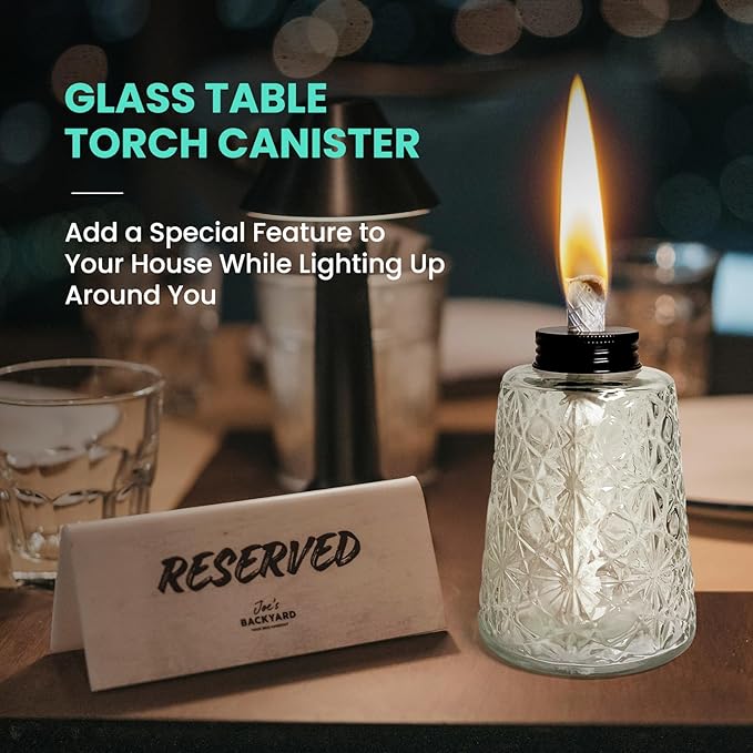 2 Pack Refillable Torches for Outside Glass Tabletop Citronella Torches Outdoor with Snuffers & Torch Wicks Decorative Torch Canister for Outdoor Table Décor, Patio, Backyard, Pool Bar
