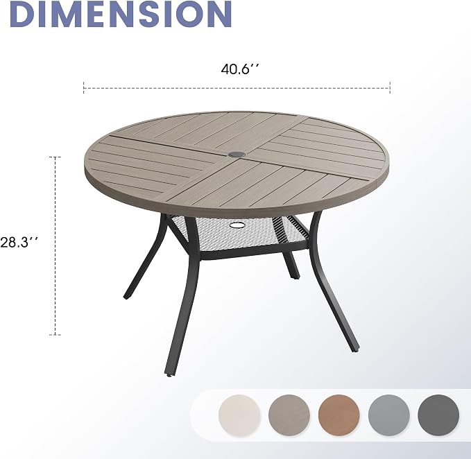 VICLLAX 40.6" Round Outdoor Table, Patio Dining Table for 4 with Umbrella Hole for Garden Lawn Deck Backyard, Antique Grey