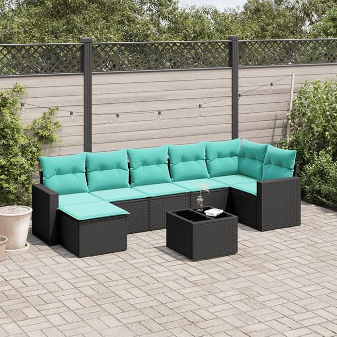 vidaXL Patio Sofa Set with Cushions 8 Piece, Outdoor Conversation Set, Sectional Sofa for Balcony Garden, Patio Furniture, Black Poly Rattan