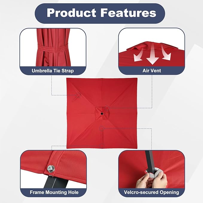 BPS 10'x10' Cantilever Umbrella Replacement Canopy for 8 Ribs Square Offset Umbrella, Outdoor Canopy Replacement for Patio Parasol, Canopy Only