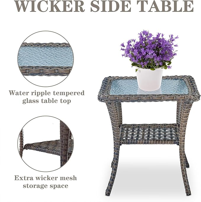 Belord Wicker Porch Rocking Chairs - 3 Pieces Patio Bistro Set High Back Outdoor Rocker Chairs Set with Side Table for Deck Balcony Brown/Beige