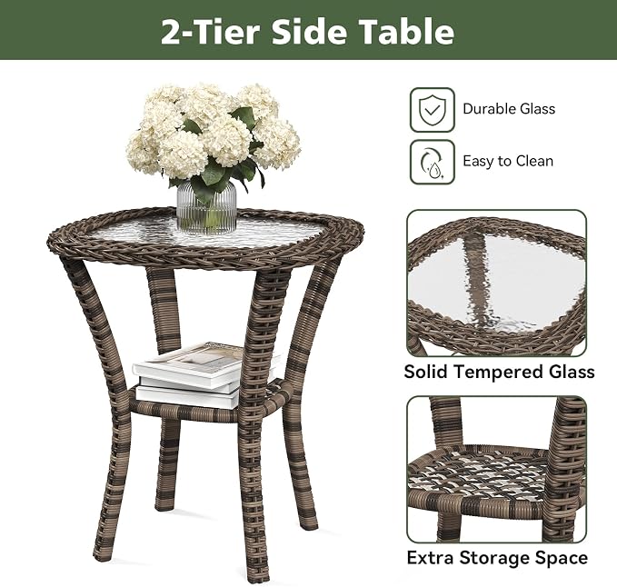 Aoxun 13 Piece Outdoor Patio Furniture Set with 44'' Fire Pit Table, Wicker Rattan Outdoor Furniture with High Back Swivel Rocker Chairs, Outdoor Conversation Set with Thick Cushion & Ottoman, Black