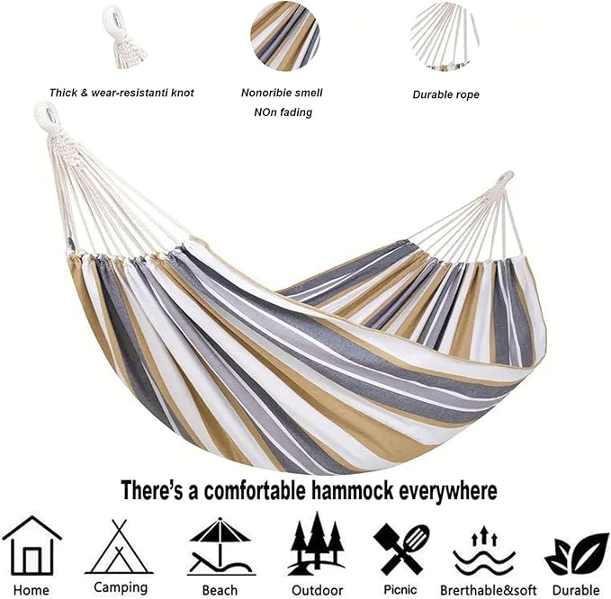 Camping Hammock with Tree Straps,SPortable Canvas Hammocks with Carry Bag 440lbs Portable Hammock Without Stand for Backyard Outdoor Indoor Hiking Beach Patio