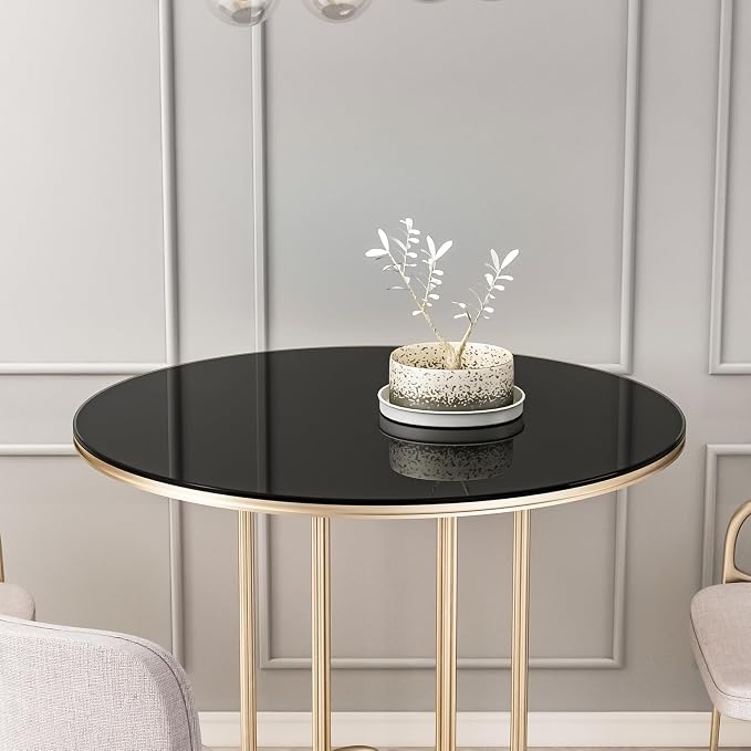 36" Tempered Glass Table Top Round Black Table Surface 1/4'' Thick Pencil Polished Edge Multipurpose for Dining, Coffee, Restaurant and End Table (36 inch-Black)