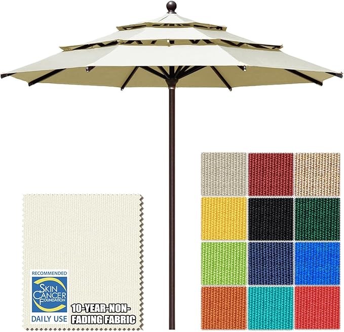 EliteShade USA 10-Year-Non-Fading 11ft 3-Tier Market Patio Umbrella, Commercial Grade Outdoor Table Umbrella with Cylinder Push-Up, Windproof & UPF 50+ UV Protection, Heavy Duty Ventilation for Garden, Deck, Pool, Backyard, Beach & Bistro, Natural