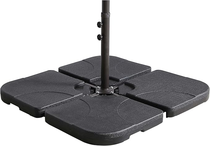 WO Home Furniture Patio LED Umbrella Set of 3 PCS 10ft Cantilever, Stand Kit, & 4 PCS Base Weights (Gray White Stripe)