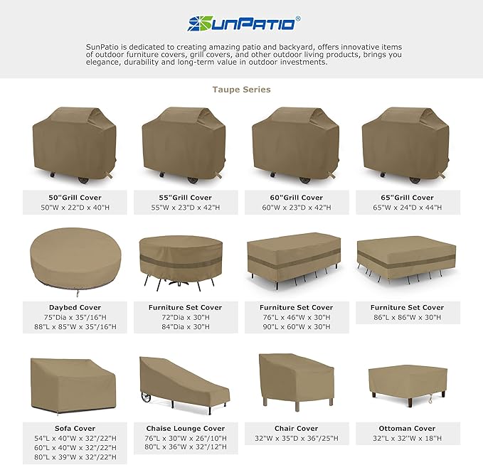 SunPatio Patio Round Table and Chairs Cover, Heavy Duty Waterproof Patio Furniture Set Cover for Outdoor Dining Set, Veranda Patio Furniture Cover for All Weather Protection, 84"Dia x 30"H, Taupe