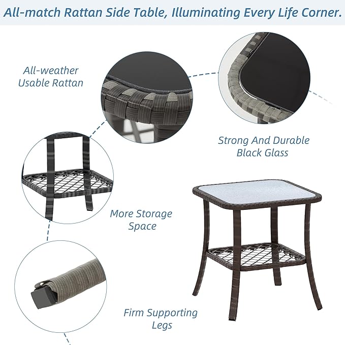 HOMREST 3 Piece Outdoor Swivel Chairs -All Weather Wicker Patio Bistro Table and Chairs Set of 2 Small Patio Furniture Set for Balcony Porch Deck Backyard (Navy)