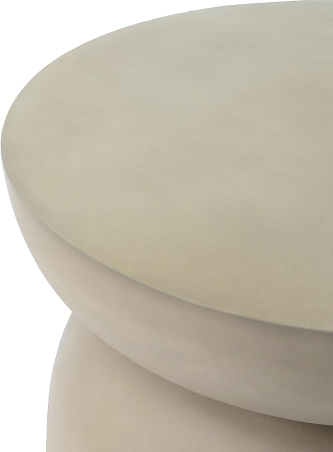Outdoor Side Table Concrete End Table Faux Stone Side Tables Small Coffee Tables for Indoor Outdoor, Garden Stool Plant Stand for Porch, Backyard Patio, 15.75"*15.75" *18*Light Grey-Round