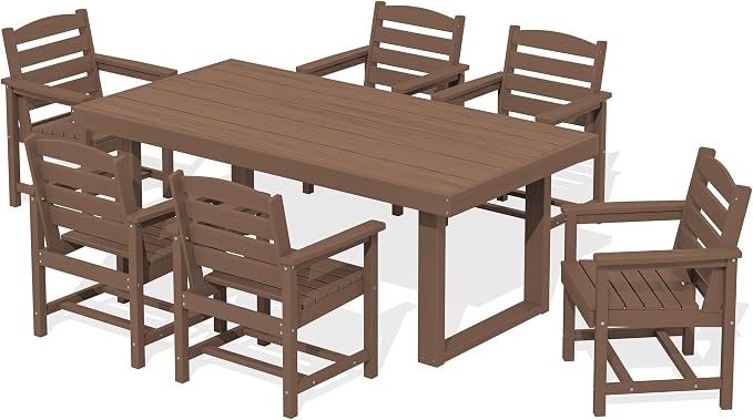 SERWALL HDPE Outdoor Dining Set for 6, 67'' Patio Table and Chairs Set | with Armchair Seat