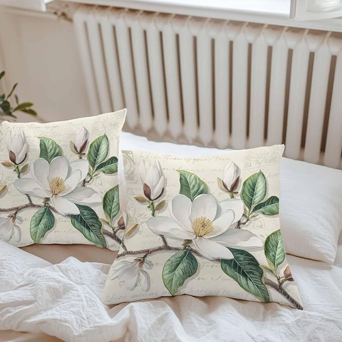 Retro Flowers Waterproof Outdoor Pillow Covers Set of 2 Home Decor, Farmhouse Leaf Branch Green Plants Pillowcase Patio Pillow Covers for Couch Bench Furniture Garden 24x24in