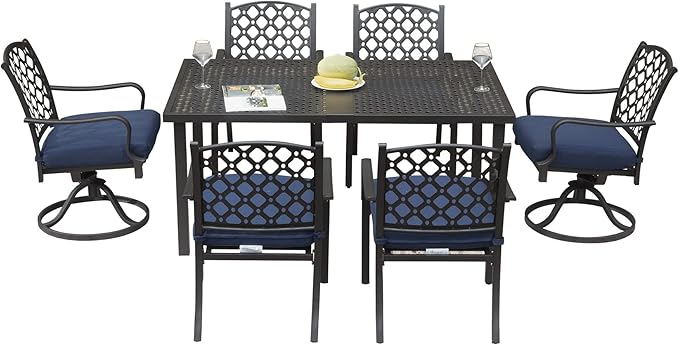 Domi 7 Pieces Patio Dining Sets All-Weather Metal Outdoor Modern Dining Sets with Table for Lawn Garden Backyard Deck with Cushions-Beige