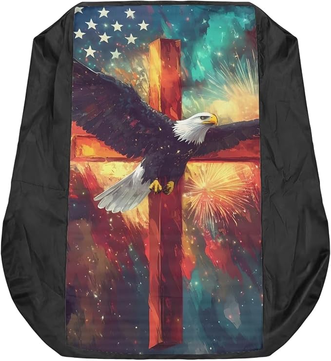 American Flag Eagle Cross Lawn Mower Seat Cover Tractor Seat Cushion Without Armrest for Agricultural and Industrial Vehicle, Non-Slip