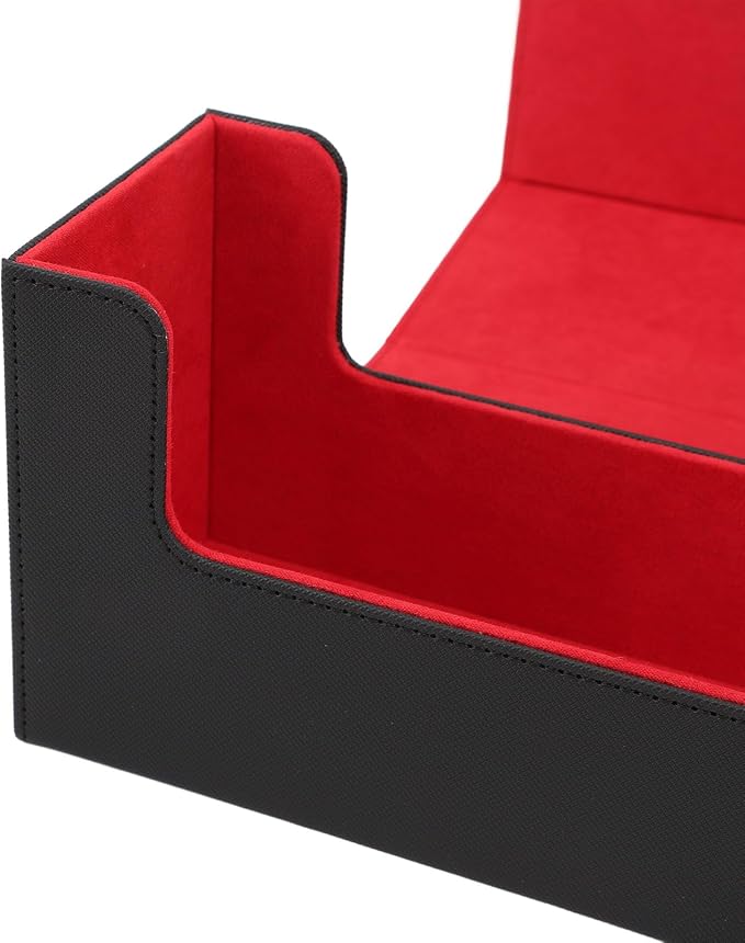Alomejor PU Leather Card Storage Box, Large Capacity Magnetic Closure Deck for 400+ Cards with Felt Lining, Elegant Design for Tarot and Game Cards (Black Red)