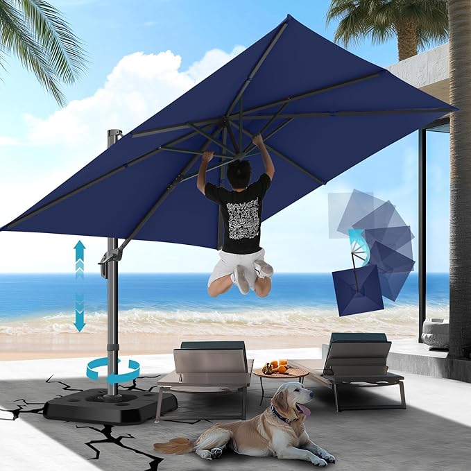 HOTEEL10x10ft Patio Umbrella Cantilever Umbrellas Double Top - Upgrade and Intensify - 360 Rotation and 5 Angles Adjustment - Aluminum Offset Pool Umbrella Outdoor Umbrellas for Patio Garden Pool