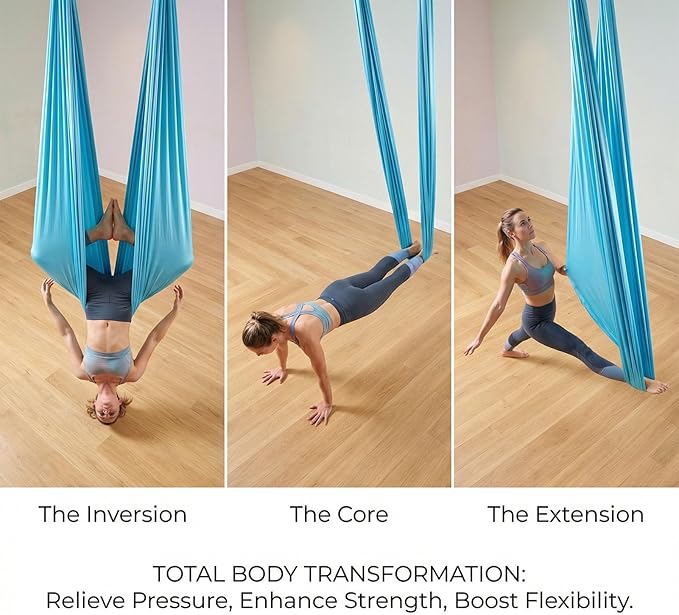 Alomejor Aerial Hammock Soft Elastic Polyester Swing for Fitness, Stretching and Meditation 157.5x110.2in Ideal for Home and Studio Use