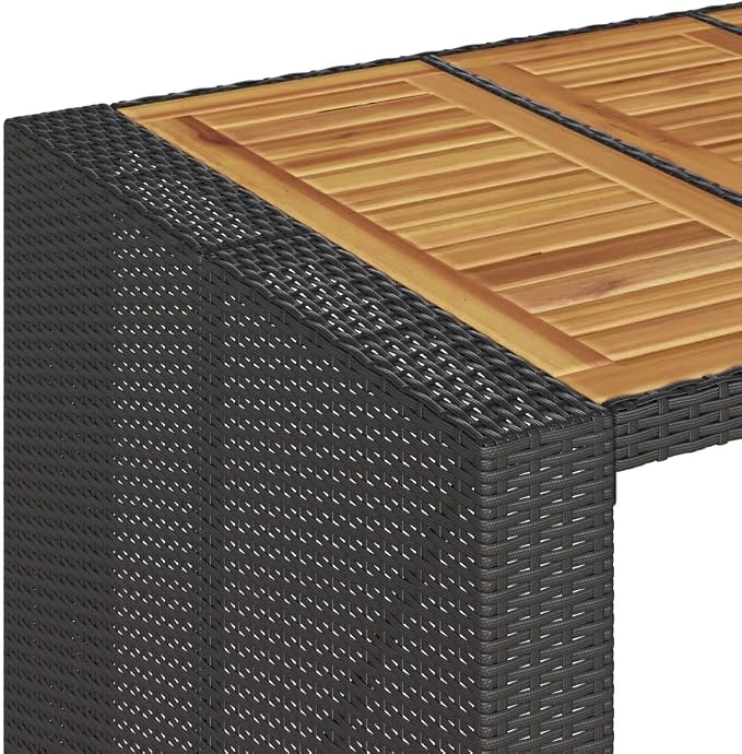 Outdoor Bar Table with Synthetic Poly Rattan, Tall Rectangular Patio Bistro Table for Garden, Deck, and Balcony, Seats 4, Durable Weather-Resistant Frame, Black