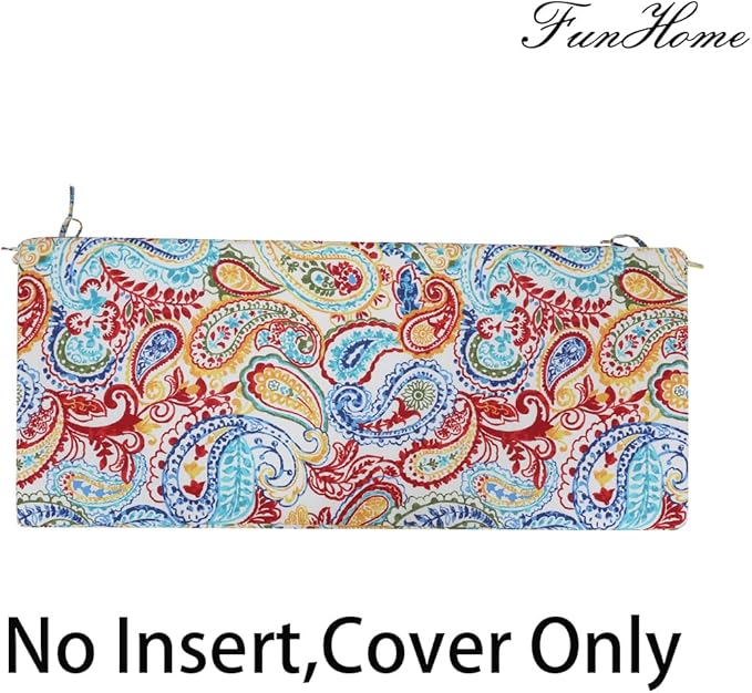 FUNHOME Outdoor Bench Cushion Cover 45 x18 x 3 inch,Water Resistant Cover with Zipper&Ties,Fade-Resistant Slipcover,Patio Porch Swing Cushion Cover Replacement Only,No Insert(Phoenix)