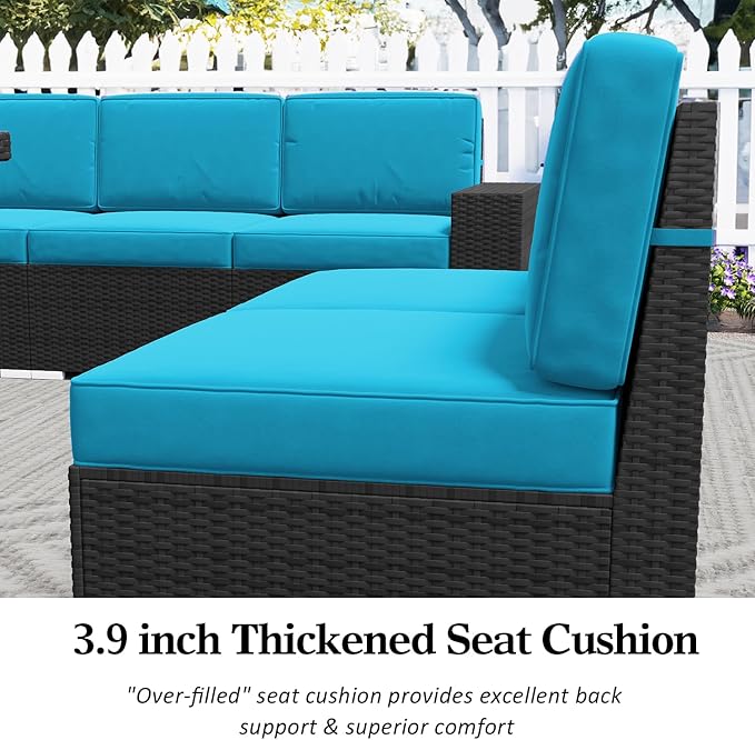 LayinSun 6 Pieces Patio Furniture Set, Black Rattan Modular Sectional Outdoor Conversation Sofa Set