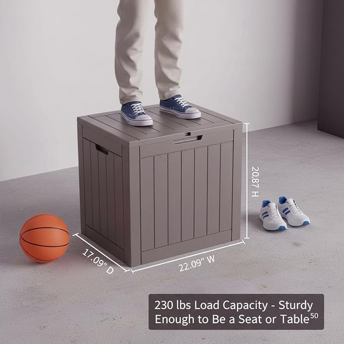 30 Gallon Resin Deck Box with Lockable Lid - Outdoor Waterproof Storage for Patio Furniture, Garden Tools, Cushions & Pool Accessories, Wood Grain Design, All-Weather Durable (Grey-brown, 1 Pack)