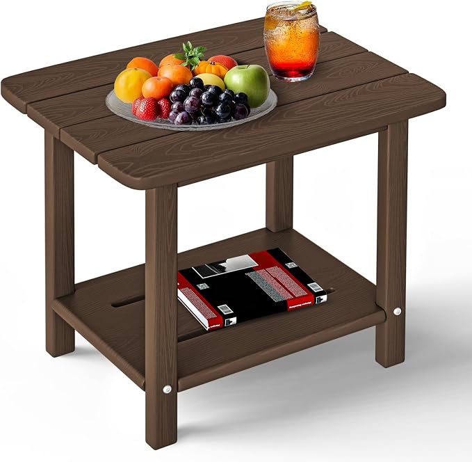 nevilywood 2-Tier End Table, Outdoor Adirondack Side Tables, Whether resisted HDPE, Wood Texture - Poolside, Patio,Lawn & Coffee