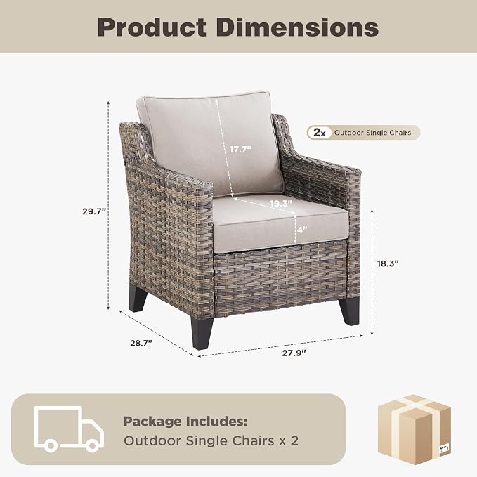 Belord Patio Chairs Set of 2, Outdoor Wicker Chairs for Deck Porch Garden, 2 Piece Luxury Patio Furniture Set, Beige