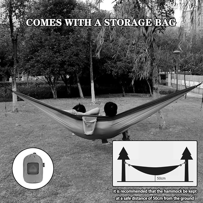 Creative Color Matching Double Hammock, Outdoor Anti-Rollover Nylon Hammock Chair, Easy to Set Up, Load Bearing 300kg/661.4lbs(Blue+Pink)