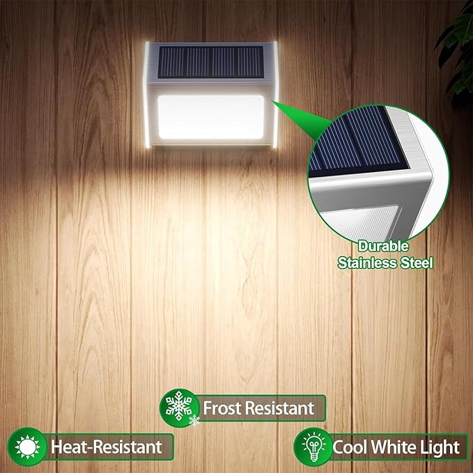 JSOT Solar Fence Lights - 16 Pack Solar Light Outdoor for Deck Stair Step-Cold White-16Pack
