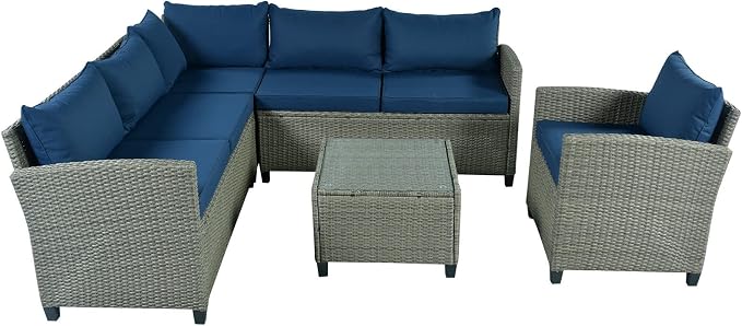 Outdoor Patio Furniture Set, 5 Piece Conversation Set, Wicker Furniture, Sofa Set, Rattan Chairs, Garden, Backyard, Balcony, Porch, Loveseat by PIS