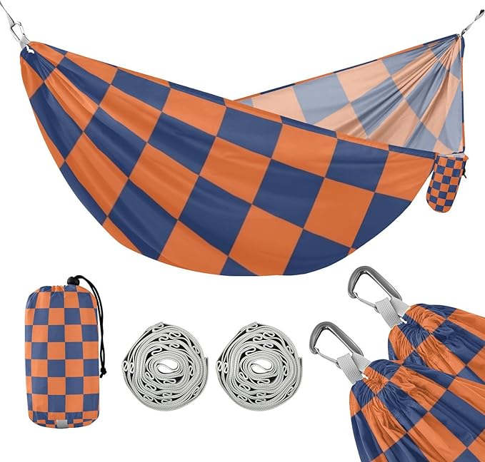 Blue-Orange Checkerboard 330lb Capacity Outdoor Hammock with Tree Straps Indoor Hammock for Indoor Outdoor Patio hamaca para Camping 0 a 24 Meses